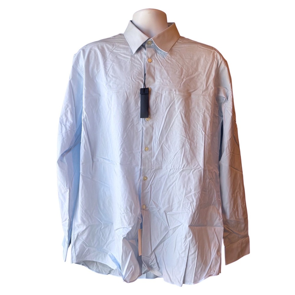 Elie Tahari Slim Fit Dress Shirt Light Blue Size 17 34/35 NWT Cotton Stretch